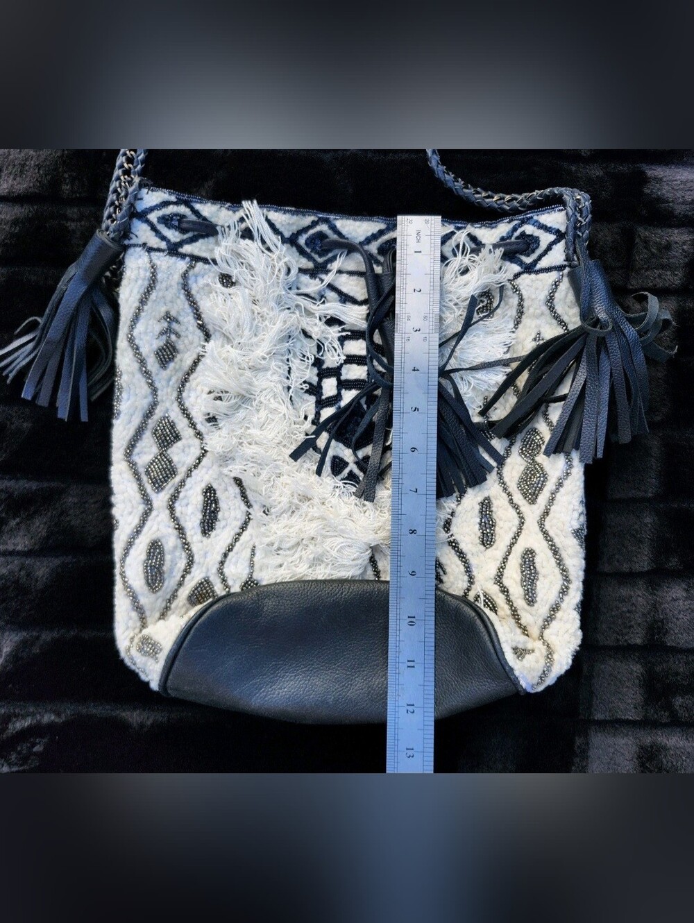 ANTIK BATIK Embroidered Bucket Tam Bag Crossbody Bag White/Silver/Blue - Picture 3 of 16